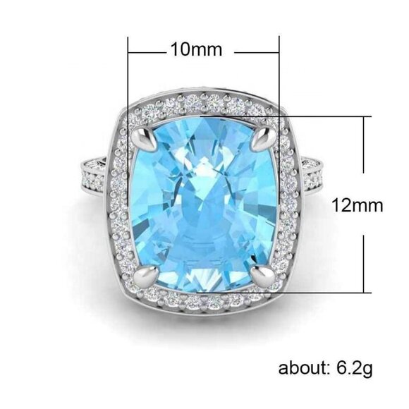 🎀  925 Silver Plated Princess Sea Blue Aquamarine Ring, FB16FA1050 - Picture 5 of 5